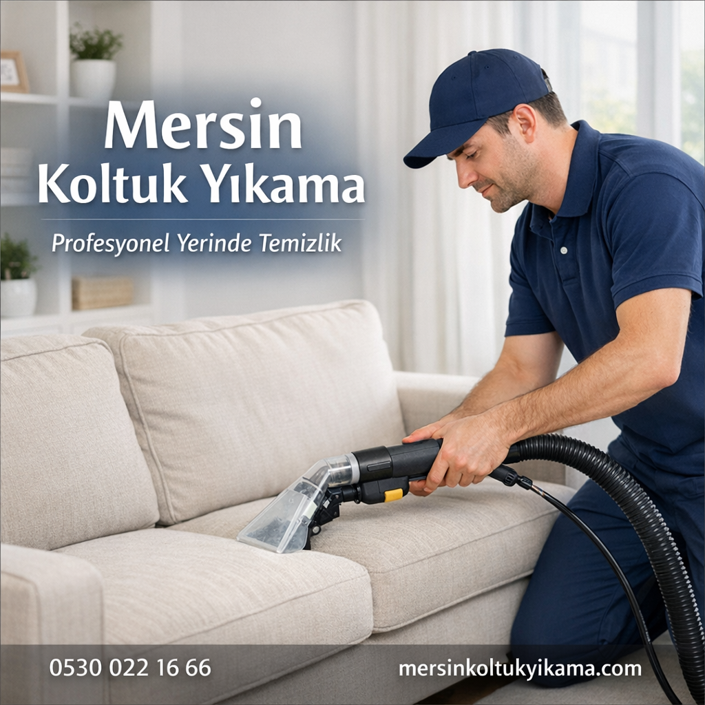 Mersin'de evde koltuk temizliği yapan uzman, müşteri evinde çalışırken
